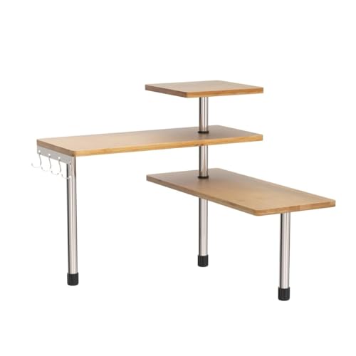 HYNAWIN 3-Tier Bamboo & Metal Corner Shelf – Stylish Space-Saving Organiser for Home and Office HYNAWIN