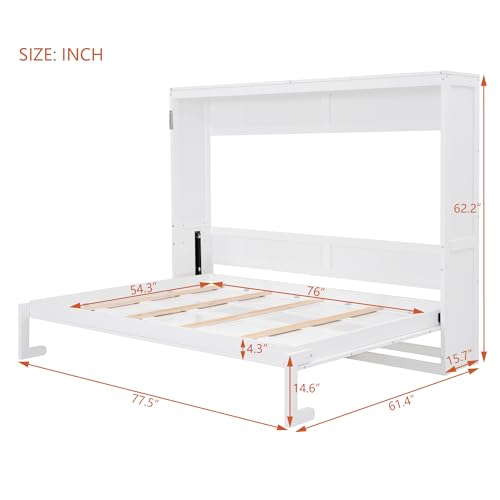 Merax Modern Farmhouse Solid Wood Murphy Bed Chest, Wall Bed with Wood Slat Support/No Box Spring Needed/Space Saving/Full,White Merax