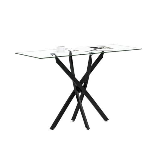 NIERN Tempered Glass Console Table with Metal Legs, Modern Narrow Sofa Table for Hallway Entryway (Black, 39"x18"x30") NIERN
