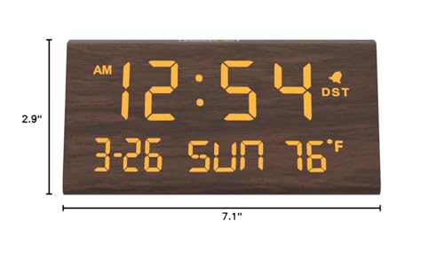 DreamSky Digital Alarm Clocks for Bedrooms - Wooden Desk Clock with Date, Day of Week, USB Port, Temperature, Dimmer for Bedside Table, Living Room, Office, Adjustable Volume, Auto DST, Wood Decor DreamSky