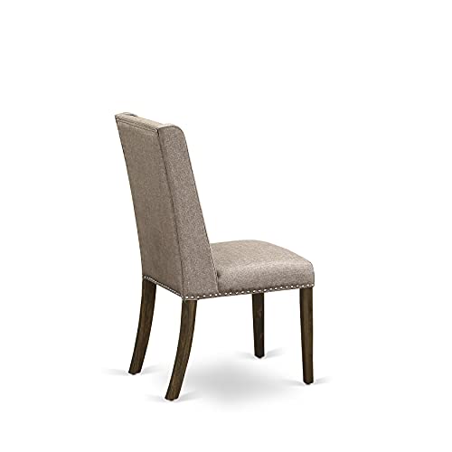 East West Furniture Lassale 11 Piece Dinette Set Includes a Rectangle Table with Butterfly Leaf and 10 Dark Khaki Linen Fabric Parson Dining Chairs, 42x92 Inch, Antique Walnut East West Furniture