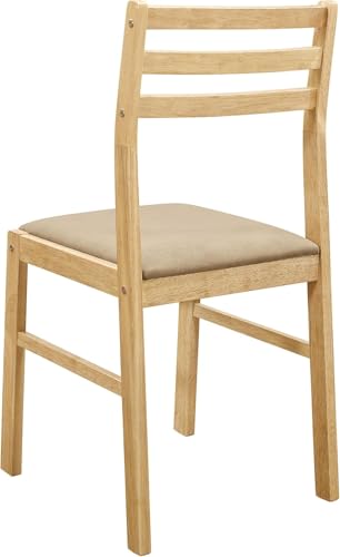CARTESIAN 3-Piece Drop Leaf Dining Set, Natural Wood Table and 2 Chairs with Beige Cushions, Small Space Kitchen Furniture CARTESIAN