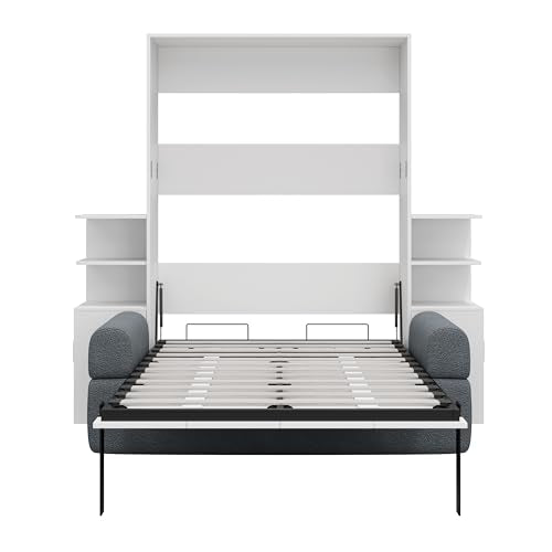 Quarte Queen Size Wall Murphy Bed with Sofa and Storage, Space-Saving Folding Bed for Home Office & Guest Room, Easy Assembly (A-Gray) Quarte