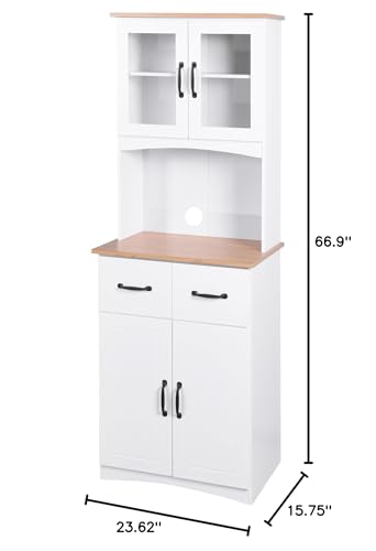 NicBex 66.9" Modern Kitchen Pantry Storage Cabinet Microwave Cabinet with Storage Drawer,Tall Freestanding Kitchen Cabinet for Dining Room,Bathroom,Kitchen,White NicBex