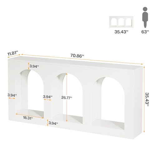 Tribesigns 70.9" White Console Table with Storage, Wood Entryway Entry Table with 3 Arched Shelves for Foyer, Hallway, Living Room, Behind Couch Sofa, Narrow Long Tribesigns