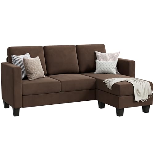 YESHOMY Convertible Sectional 3 L-Shaped Couch Soft Seat with Modern Linen Fabric, Small Space Sofas for Living Room, Apartment and Office, 70'', Brown YESHOMY