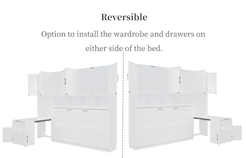 Merax 90.4"H Twin Size Murphy Bed Cabinet With Built-in Desk, Storage Closet, Drawers & Shelves, Wood Foldable Hidden Wall Platform Bedframe For Home, Bedroom, Small Room, Apartment, Reversible, White Merax