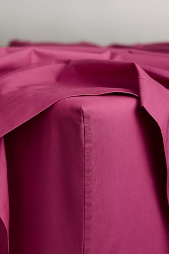 Bed Threads - Cotton Fitted Sheet - Organic Cotton Percale - 200TC - Luxury Organic Bedding - Breathable & Ultra-Crisp - Single Fitted Sheet Only - Machine Washable - Queen - Berry Bed Threads