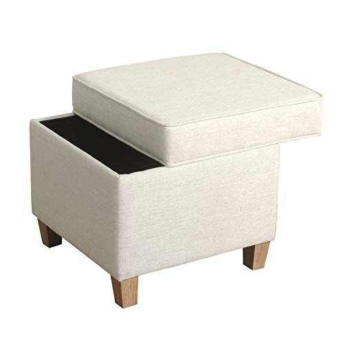 Homepop Home Decor | K7342-F2067 | Classic Square Storage Ottoman with Lift Off Lid | Ottoman with Storage for Living Room & Bedroom, Cream Woven HomePop