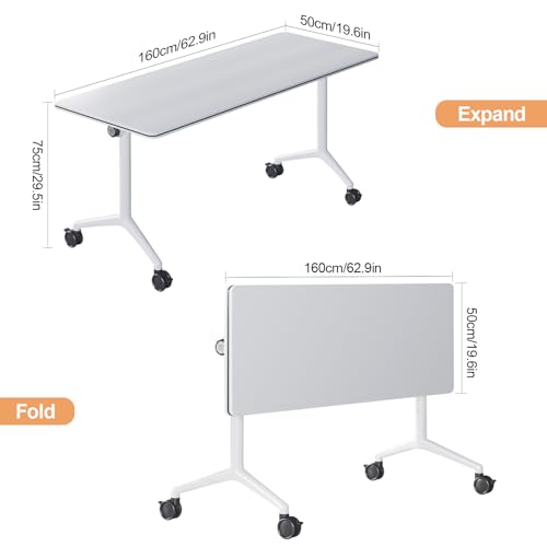 rzoizwko Modular Folding Conference Room Tables with Wheels, Flip Top Training Table System for Office & Classroom, Mobile Joinable Meeting Desks for Seminar & Collaboration Spaces rzoizwko