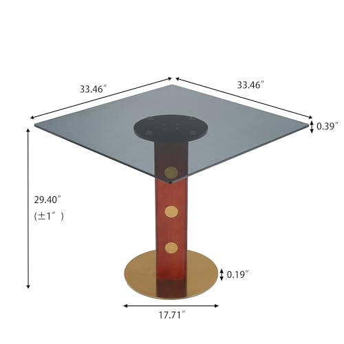 LovingAHome 33.5-Inch Square Multipurpose Conference Table for 2-4 People, Glass Meeting Room Table with Soild Wood Base for Office LovingAHome