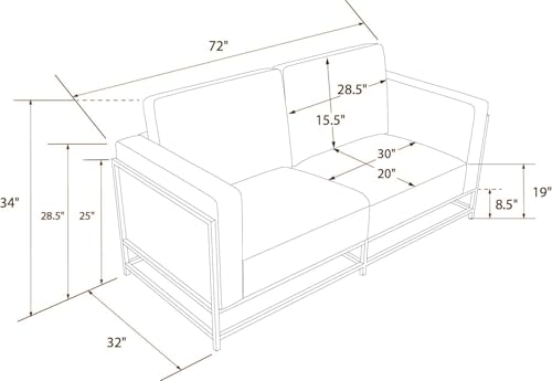 Novogratz Kelly Industrial Modern 72" Sofa with Metal Base, Beige Novogratz