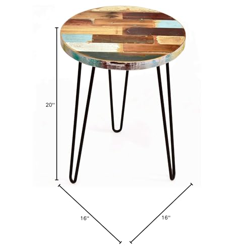 WELLAND Side Table Reclaimed Wood, Round Hairpin Leg End Table, Night Stand, Recycled Boat Wood, 20" Tall WELLAND