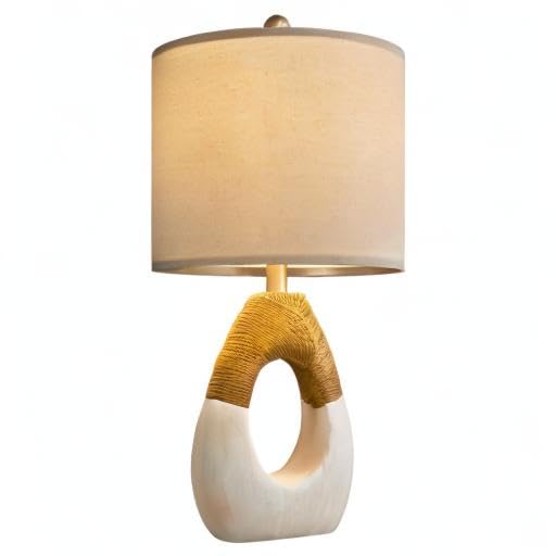 OYEARS 19” Boho Table Lamps Bedroom Living Room,Suitable for Small Space,Farmhouse Rattan Lamp Rustic Egg Design Resin Nightstand Bedside Lamps for Bedroom Living Room Office Study Rest Decor OYEARS