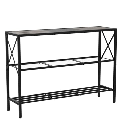 Hoctieon Industrial Console Table, 3 Tier Entryway Table, Hallway Table, Narrow Sofa Table with Shelves, Entrance Table for Entryway, Rustic Brown&Black Hoctieon