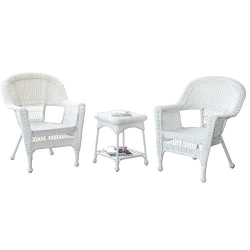 Jeco 3 Piece Wicker Chair and End Table Set without Cushion, White Jeco
