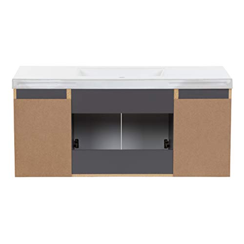Spring Mill Cabinets Innes 48 Inch Floating Bathroom Vanity with White Single Sink Top, 2-Door Cabinet, 4 Soft-Close Drawers, 48.5" W x 18.75" D x 22.25" H, Cement Spring Mill Cabinets