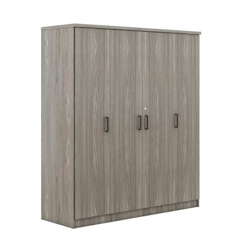 BIADNBZ Wardrobe Closet with Drawer, Hanging Rail and 4 Doors, Wooden Storage Clothes Cabinet w/Shelves for Bedroom Guest Room, 59.2" L x 19.2" W x 67.9" H, Gray BIADNBZ