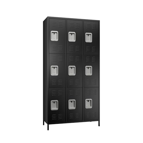 METAN Metal Locker for School Office Gym Bedroom,9 Doors Black Steel Storage Locker Cabinet for Employees, Industrial Storage Locker, Assembly Required (9 Door-Black) METAN