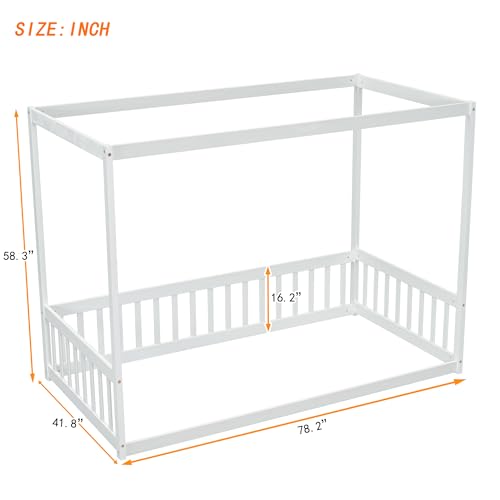 CITYLIGHT White Twin Size Wooden Canopy Bed with Guardrails for Kids CITYLIGHT