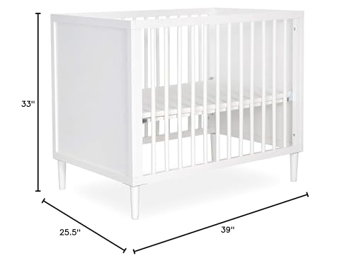 Dream On Me Lucas Mini Modern Crib with Rounded Spindles in White , 39x25.5x33 Inch (Pack of 1) Dream On Me