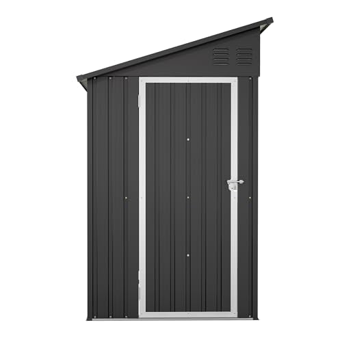 YOPTO 4×8 FT Lean to Metal Shed,Outdoor Heavy-Duty Storage Shed with Floor Base,All Weather Waterproof Garden Tool House W/Lockable Door&2 Air Vent,Reversible Door Design,for Backyard,Patio,Lawn,Black YOPTO