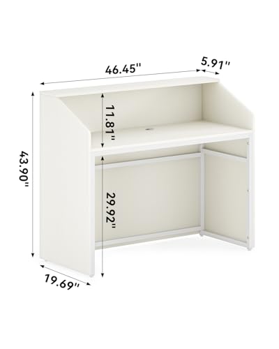 LITTLE TREE 47-Inch Reception Desk with Counter, White Front Desk Reception Room Table, Retail Counter for Checkout, Modern Welcome Desk for Lobby, Office, Beauty Salon LITTLE TREE