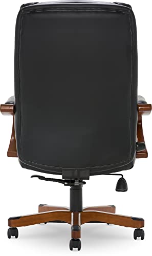 Serta Conway Big and Tall Executive Office Wood Accents, Adjustable High Back Ergonomic Computer Chair with Lumbar Support, Bonded Leather, 30.5D x 27.25W x 47H in, Black Serta