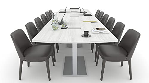 14 Person Arc Rectangle Conference Table with Brushed Silver Metal Base | Harmony Series Modular Meeting Tables for Offices, Conference Rooms | Scratch-Resistant Laminate | White – 14ft SKUTCHI DESIGNS INC.