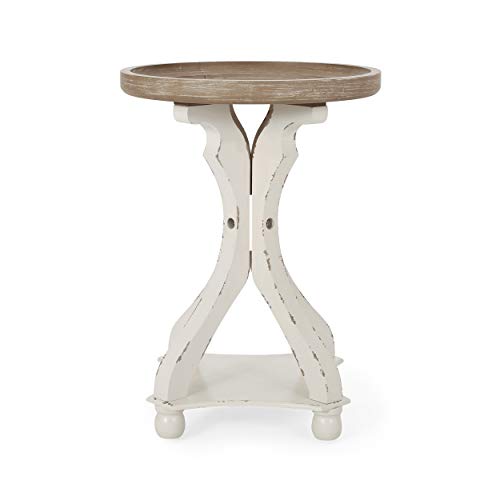 Christopher Knight Home Estelle French Country Accent Table with Round Top, Natural + Distressed White Christopher Knight Home