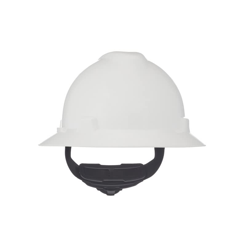 MSA 475369 V-Gard Full-Brim Hard Hat With Fas-Trac III Ratchet Suspension | Polyethylene Shell, Superior Impact Protection, Self Adjusting Crown-Straps - Standard Size in White MSA