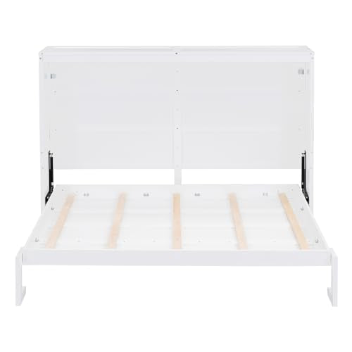 SOFTSEA Full Size Horizontal Murphy Bed, can be Folded into a Cabinet, Space-Saving Hidden Cabinet Murphy Bed for Guest Room, Bedroom, Home Office, White SOFTSEA