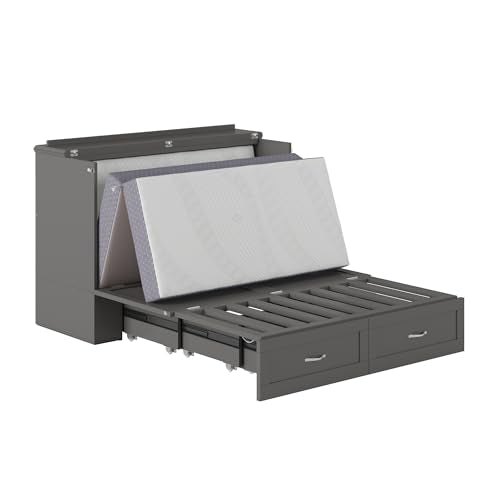 AFI Hamilton Full Murphy Bed Chest with Mattress, Storage, and Built-in Charger in Grey AFI