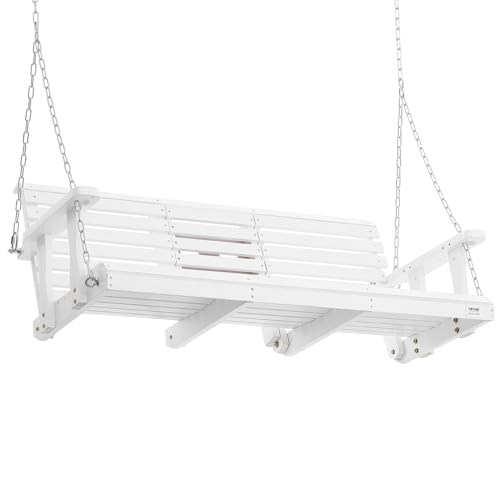 VEVOR Wooden Porch Swing 5 ft, Patio Bench Swing for Courtyard & Garden, Upgraded 880 lbs Strong Load Capacity, Heavy Duty Swing Chair Bench with Hanging Chains for Outdoors, White VEVOR