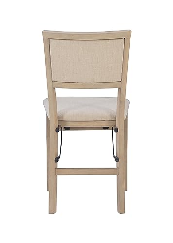 Linon Keira Wooden Folding Chair Upholstered Seat and Back Set of 2, Dining Height, Rustic Natural & Beige Linon