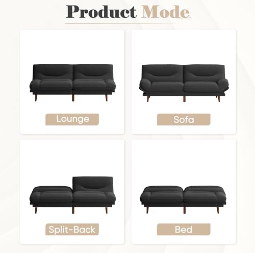 Homall Futon Sofa Bed, Modern Loveseat Futon Couch with Adjustable Backrest and Armrests, Sleeper Sofa Bed with Wood Frame for Living Room, Office, Apartment (Fabric, Black) Homall
