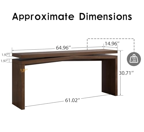 HZSSDTKJ 65-Inch Rustic Solid Wood Veneer Long Console Table, Farmhouse Entryway Sofa Side Table for Living Room, Hallway, Behind Couch and Apartment, Easy Assembly (Antique Rustic Brown-04) HZSSDTKJ