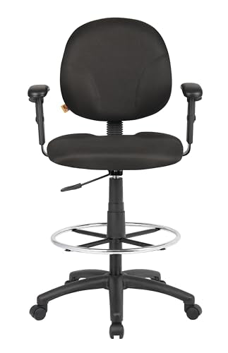 Boss Office Products B1691-BK Stand Up Fabric Drafting Stool with Adjustable Arms in Black Boss Office Products