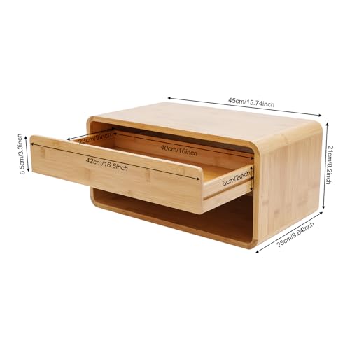FONSOLUM Bamboo Floating Nightstand with Storage Drawer, Wall Mounted Bedside Table End Tables with Open Shelf, Bedside Cabinet Storage Organizer Case Display Box for Bedroom, Fully Assembled FONSOLUM