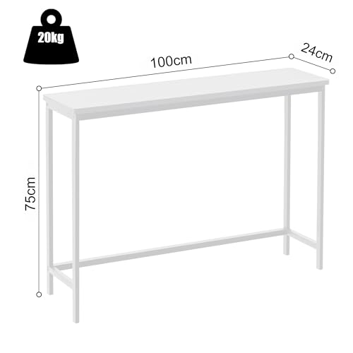 VASMIA Console Table, Entryway Table, Narrow Sofa Table, 39" Bamboo Hallway Table for Entryway, Living Room, Bedroom, Foyer, White VASMIA