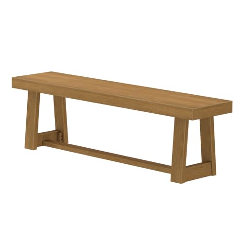 Plank+Beam 60 Inch Farmhouse Dining Bench, Solid Wood Entryway Bench, Wooden Outdoor Bench, Kitchen Dining Seat, Dining Room, Home Office, Living Plank+Beam