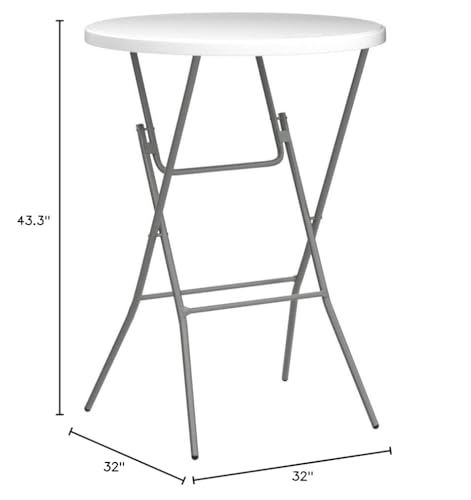 BTEXPERT 32" Round 43" Bar Height White Granite Plastic Folding Table Portable Commercial Table Banquet Card Coffee Dining Table for Wedding Party Event Home Kitchen Outdoor Set of 2 BTEXPERT