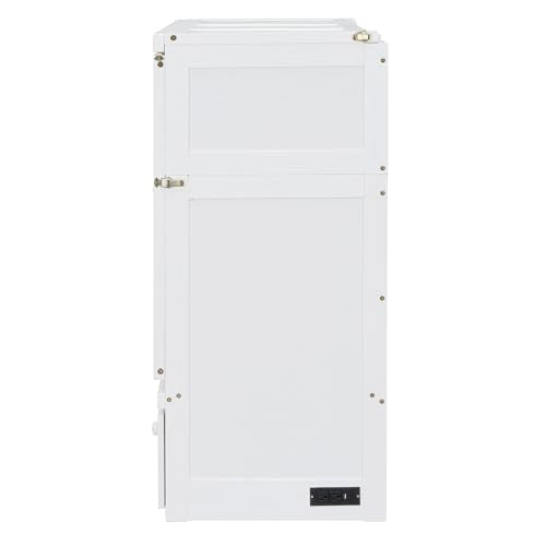 Merax Murphy Bed Cabinet Full Size with Storage Drawers, Chest Cube Bed for Guest Room, Built-in Sockets & USB Ports, for Home Office or Small Bedroom, White Merax