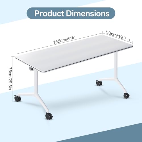 Modular Conference Table, Folding Conference Room Tables with Wheels, Modern Rectangle Training Table with Flip Top, Large Seminar Tables for Office Boardroom Meeting Room (2pack 61in) Generic