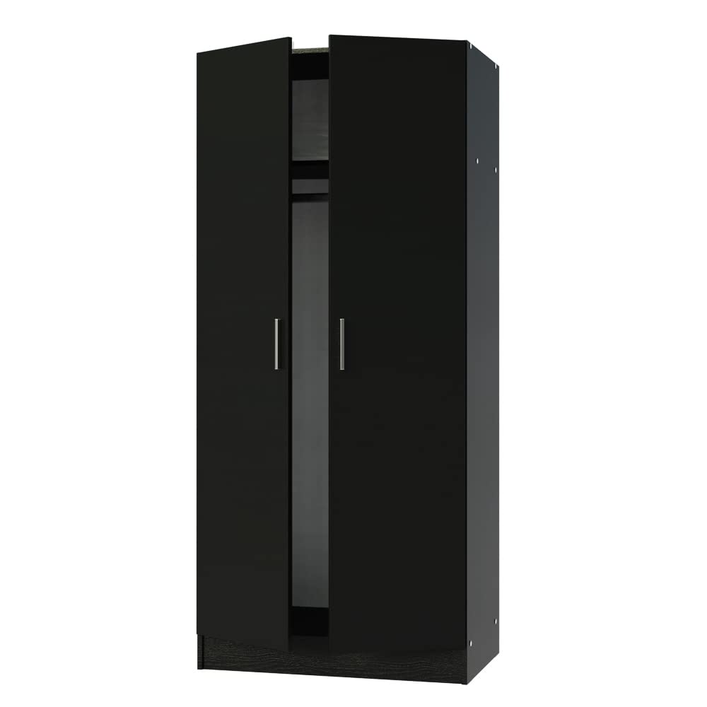 Madesa 2 Door Wardrobe Armoire Closet Hanging Storage Spacious Cabinet with Shelf 31 Inch Modern Organization Unit for Bedroom and Office - Black Madesa