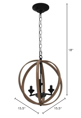 LOG BARN Farmhouse Chandeliers, Faux-Wood Globe Hanging 3-Light Fixture for Dining & Living Room, Bedroom, Foyer and Entryway LOG BARN