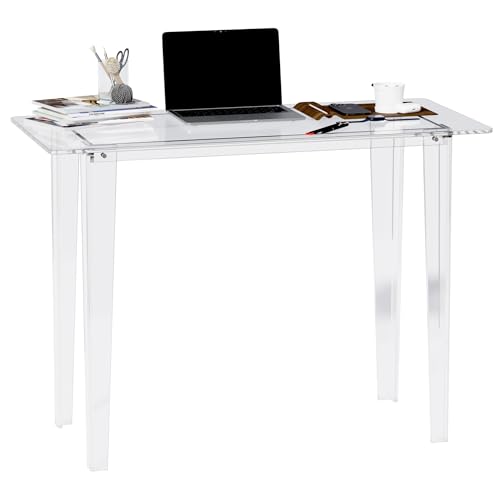 Acryve Acrylic Desk - Clear Acrylic Table, Modern Home Office Study Table, Extended Surface Multi-Purpose Console, Sturdy Lightweight Workstation for Small Spaces (Transparent-L) Acryve