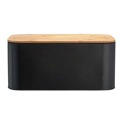 Bloomingville Metal Bin with Bamboo Lid, Black Bread Box, 11.75" L x 5.25" W x 7" H Bloomingville