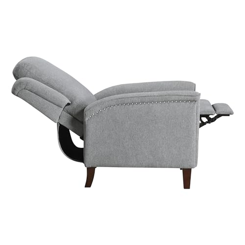 Lexicon Push Back Recliner Chair with Footrest, Reclining Sofa Armchair, Modern Chenille Fabric Recliner with Nailhead Trim for Living Room/Office/Apartment, Gray