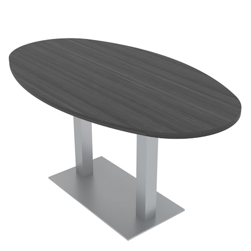 SKUTCHI DESIGNS INC. Harmony Series 6-Person Boat Oval Shaped Conference Table with Brushed Silver Square Metal Bases | Meeting Tables for Offices and Homes | Scratch-Resistant | Asian Night – 5’ SKUTCHI DESIGNS INC.